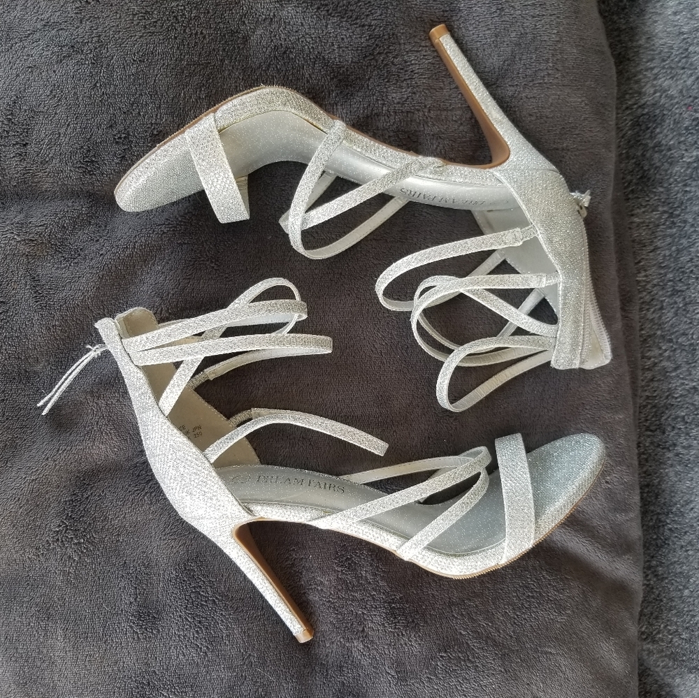 Silver Stiletto Heels with Strappy Design